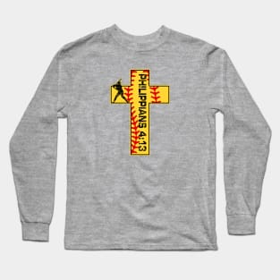 Softball Philippians 4:13 Christian Faith Batter Long Sleeve T-Shirt